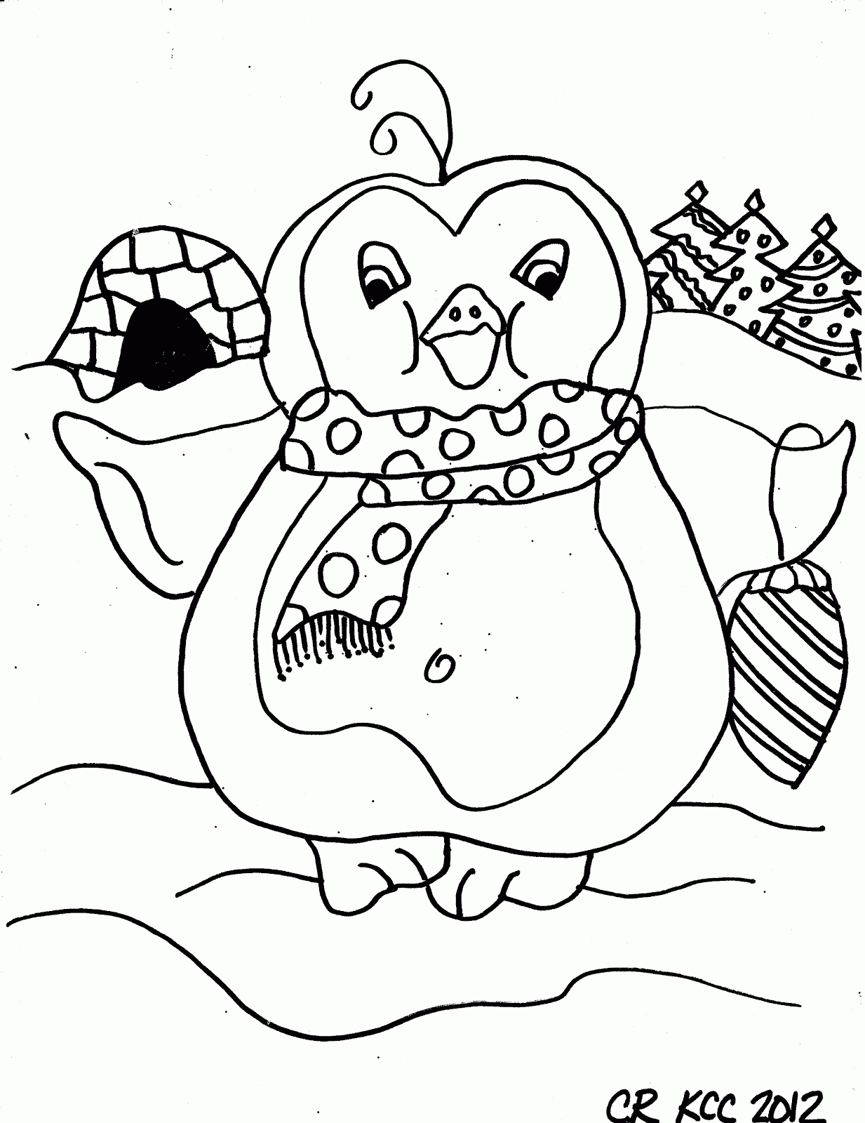 Penguin playing in the Snow coloring page