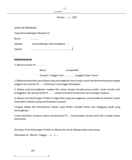 CONTOH SURAT PINDAH | KELUAR | PENGUNDURAN DIRI KLUB SEPAKBOLA FUTSAL ...