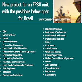 Remembering that we have a new project for an FPSO unit, with the positions below open for Brazil