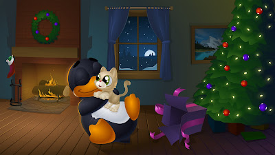 La mascota de Linux (Tux) celebrando la Navidad 2011