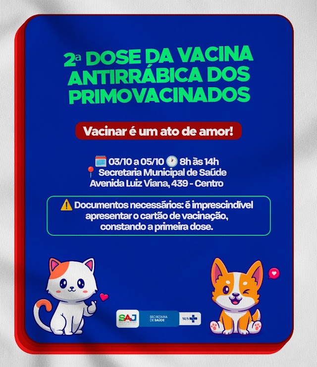 Prefeitura de Santo Antônio de Jesus disponibilizará 2ª dose da vacina antirrábica dos primovacinados