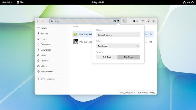 nautilus in gnome furty three search UI tweaks