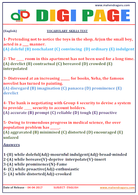  DP | VOCABULARY | 04 - APR - 17 | IMPORTANT FOR SBI PO