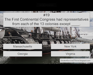 The First Continental Congress had representatives from each of the 13 colonies except ____. Answer choices include: Massachusetts, New York, Georgia, Virginia