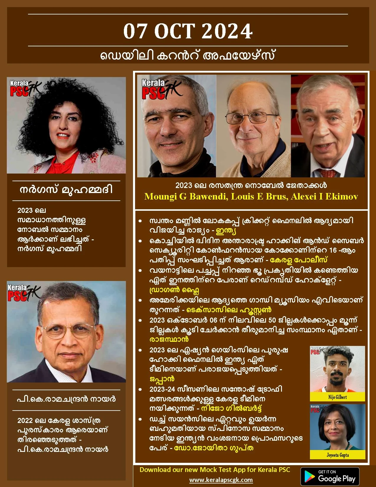 Daily Current Affairs in Malayalam 07 Oct 2023