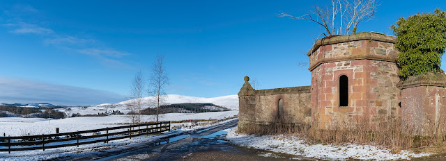 Balintore Castle gate and the road back