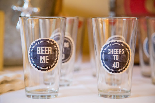 40th birthday pint glasses with stickers