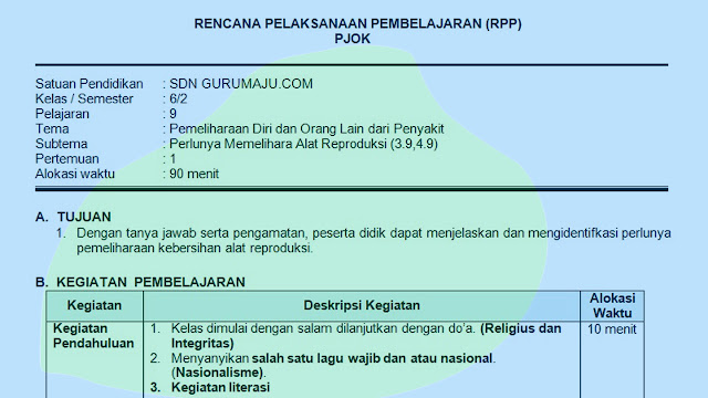 RPP 1 Lembar PJOK SD Kelas 6 Semester 2 Revisi 2020