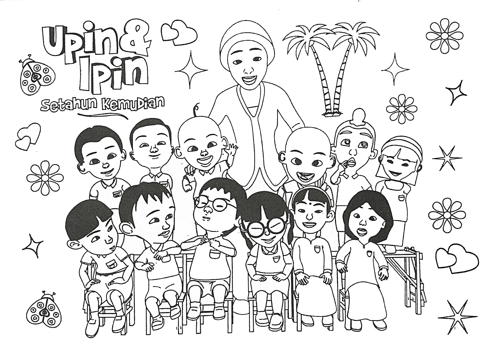 Gambar Mewarnai Upin Ipin Untuk Anak PAUD Dan TK