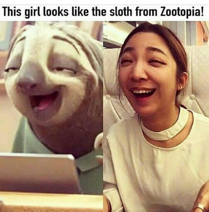 Looks Like The Sloth From Zootopia! - Funny Little Girl Memes pictures, photos, images, pics, captions, jokes, quotes, wishes, quotes, SMS, status, messages, wallpapers.