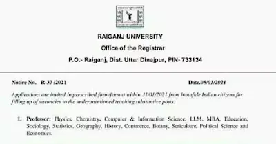 Raiganj University Recruitment 2021