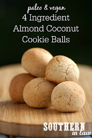 Easy Paleo Almond Coconut Cookie Balls Recipe - gluten free, vegan, paleo, sugar free, healthy, clean eating recipe, 4 ingredients