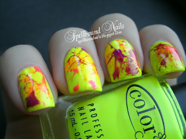 splatter neon nails nailart nail art mani manicure orange yellow purple pink Funky Fingers China Glaze Color Club Spellbound