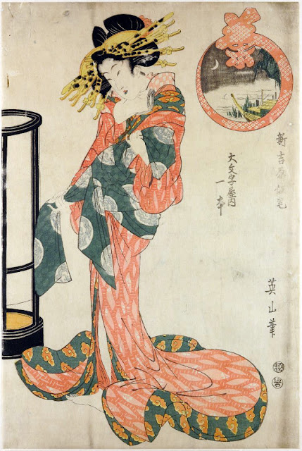 Ukiyo-e. Träsnitt. Bijinga. Eizan.