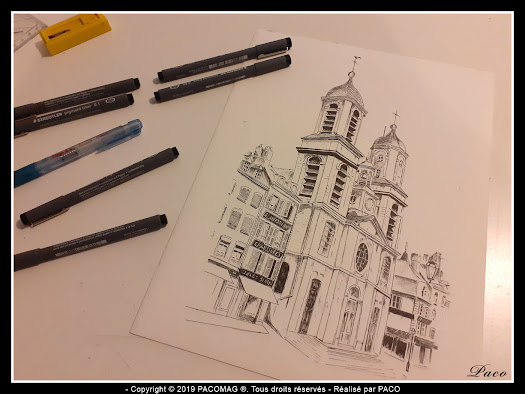 dessin au trait église Saint-Charles Sedan par paco