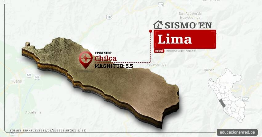 Temblor en Lima de Magnitud 5.5 (Hoy Jueves 12 Mayo 2022) Terremoto - Sismo - Epicentro - Chilca - Cañete - IGP - www.igp.gob.pe