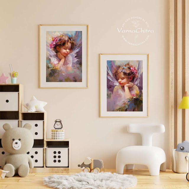 Harmony of Cherubs, innocent angelic child painting in impasto thick paint oil paint for children's rooms and as a gift to kids