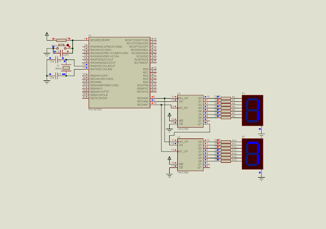 Interface the 74HC595 shift registers with PIC16F887 digital pins