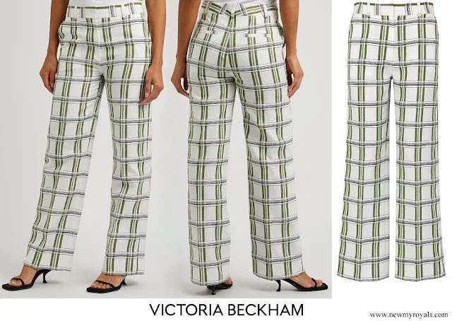 Countess of Wessex wore VICTORIA BECKHAM white checked straight-leg trousers
