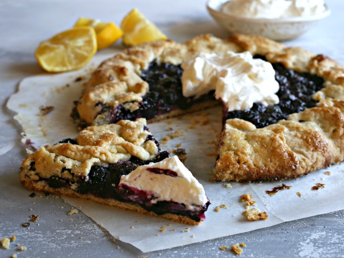 Recipe for a rustic, free-form blueberry and lemon pie.