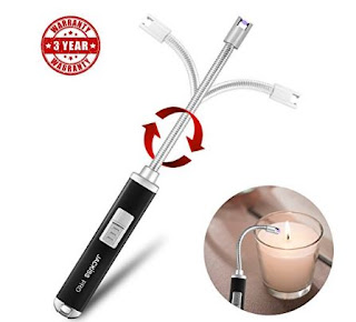 Electric Arc Lighter 360° Flexible Extended Neck Flameless USB Rechargeable Spark & Wind Proof With Safety Switch For Cigar Candles Gas Stove BBQ Camping (Metal Shell) … (black) 