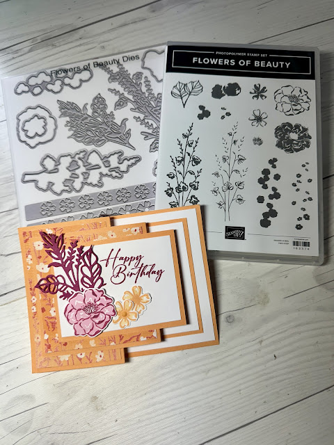 Stampin' Up! stamps dies and papers used to create Flowers of Beauty Greeting Cards