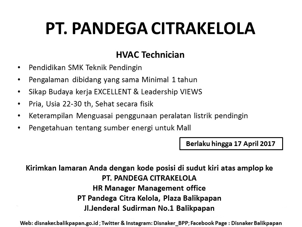 Lowongan Kerja Kota Balikpapan: Lowongan PT. PANDEGA 