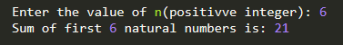 Sum of First n Natural numbers