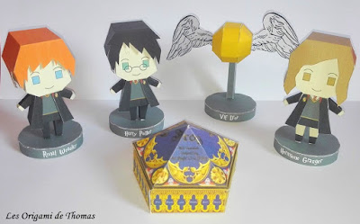 origami Harry Potter, Hermione Granger, Ron et chocogrenouille