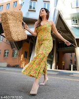 Women Rayon Fabric Stylish Multicolor Sleeveless Calf Length dress For Women/Girls (Yellow)