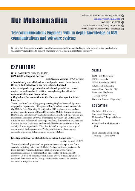 Contoh Resume/Curriculum Vitae Teknisi Telekomunikasi