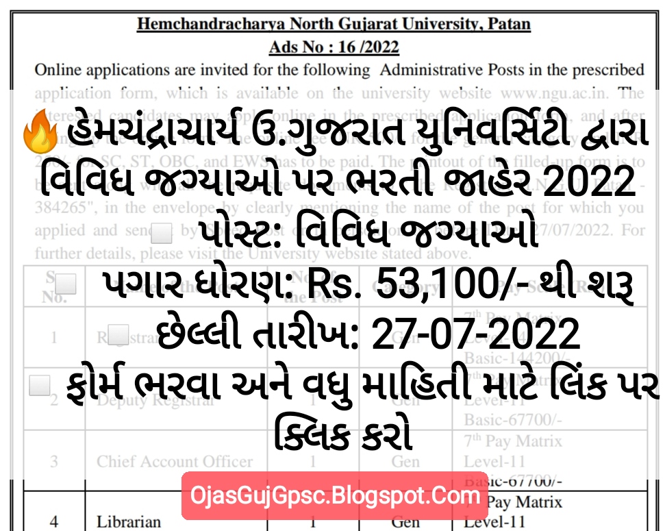 HNGU Patan Recruitment 2022 For Non-Teaching Posts