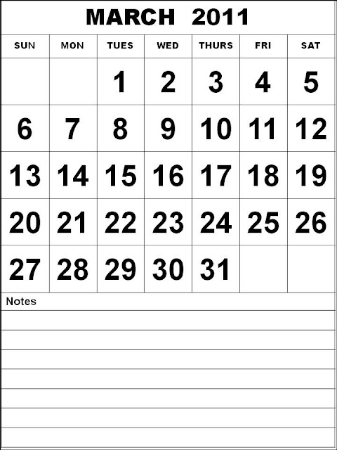 Printable March 2011 Calendar