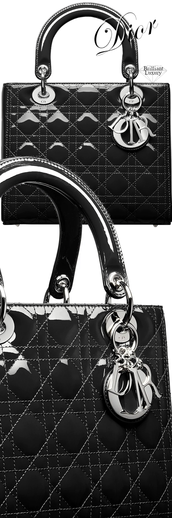 ♦Dior Lady Dior black patent leather calfskin bag #dior #bags #brilliantluxury