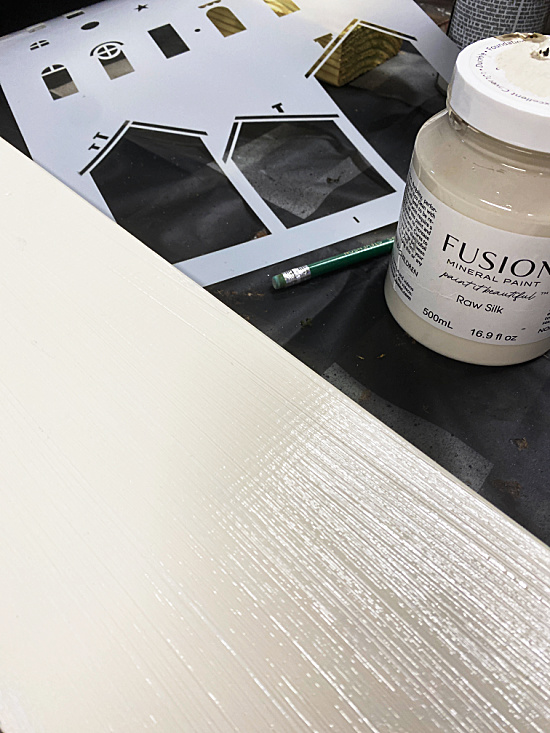 board with fusion mineral paint and stencil