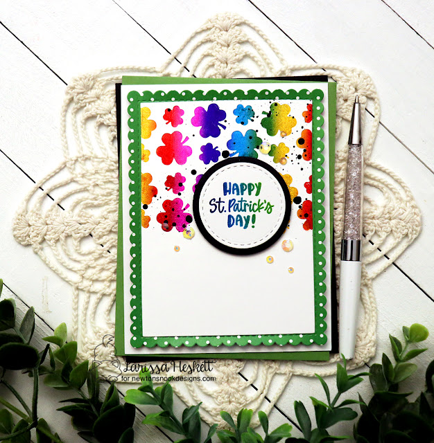 Happy St. Patrick's Day Card by Larissa Heskett | Shamrocks Hot Foil Plate, Lucky Dog Stamp Set, Christmas Time Paper Pad, Circle Frames Die Set and Frames & Flags Die Set by Newton's Nook Designs #newtonsnook #handmade