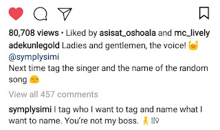 'You are not my Boss' - Simi Tells Adekunle Gold