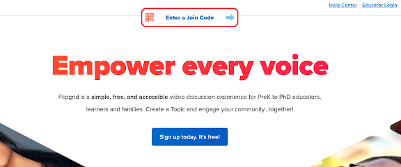 Flipgrid home page with text "Empower every voice"