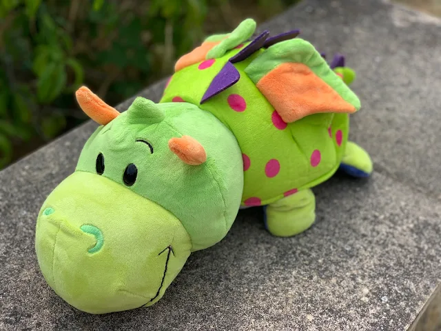 Green dragon FlipaZoo large plush with pink spots and purple spines