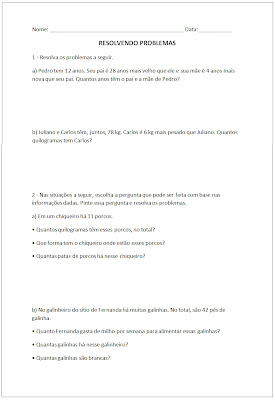 Atividades de Matemática 3 ano - Problemas de Matemática 3 ano II