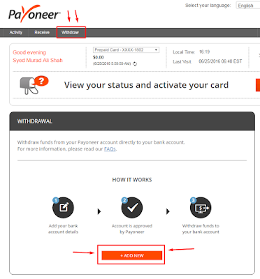 Withdraw >To Bank Account > +ADD NEW