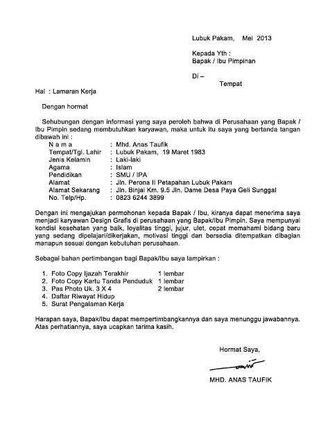 Contoh Surat lamaran kerja 2019 | Kumpulan Contoh Surat ...