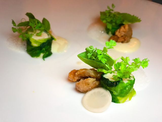 Shrimp mousse, sweetbreads cooked in beeswax at Commonwealth Restaurant