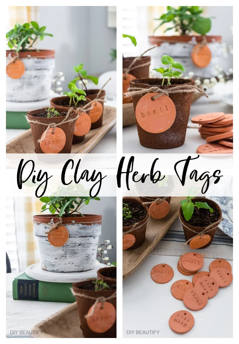 herb pots with stamped clay markers