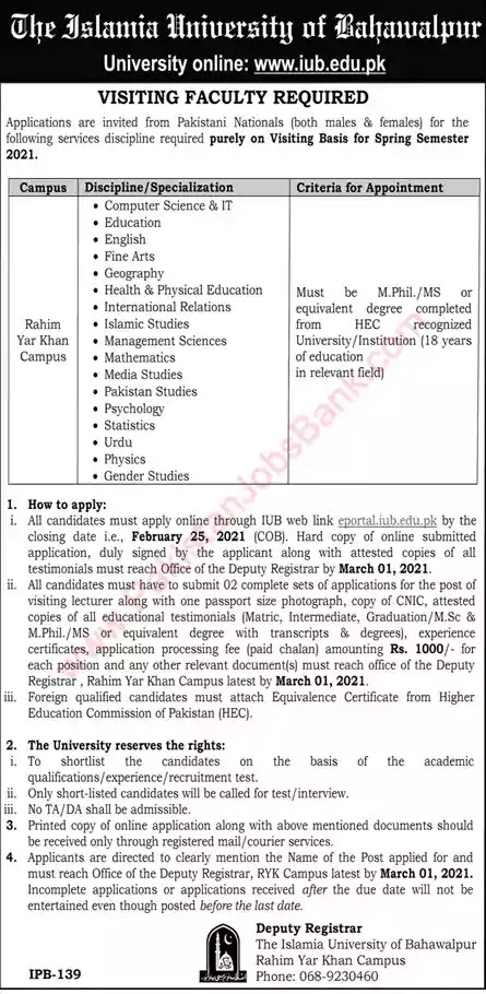 Latest Jobs in Pakistan in Islamia University of Bahawalpur Jobs 2021