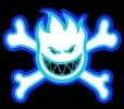 Blue flame skull representing impact from online piracy