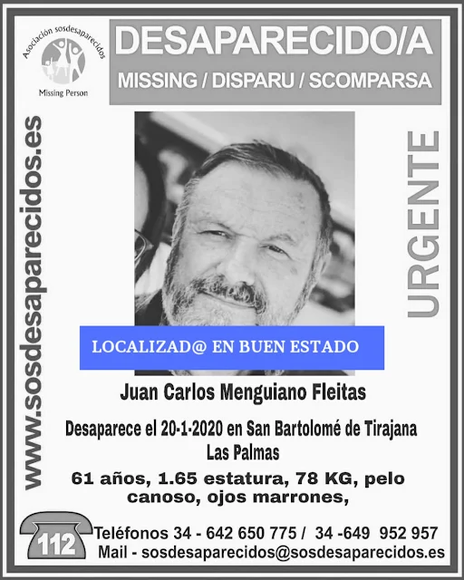 Localizan en buen estado desaparecido San Bartolomé de Tirajana Juan Carlos menguiano