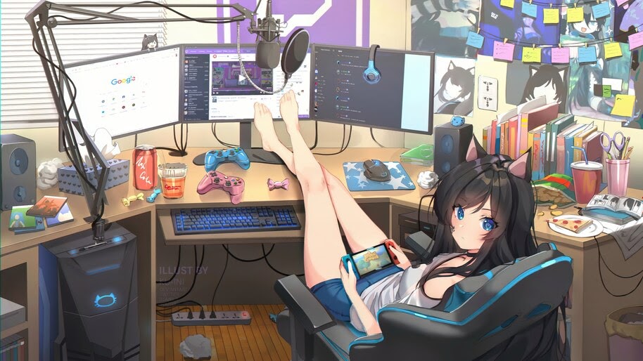 Anime, Girl, Gaming, Desktop, Setup, 4K, #6.2576 Wallpaper