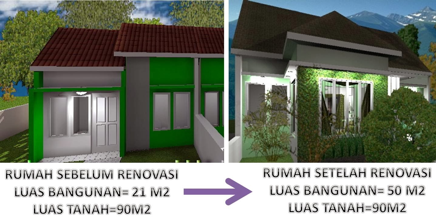 Renovasi Rumah Tipe 21 Tanah 90m2 (1lantai, 1Kamar Tidur 