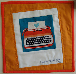 polaroid quilt block with fabric typewriter fussy cut photo